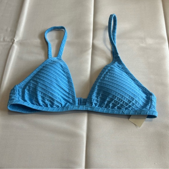 NWT Aerie Light Blue Textured Ribbed Triangle Padded Bikini Top Size XXS - Picture 1 of 4